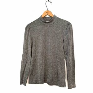 J. Crew Shimmer Lurex Top Mock Neck Puff Sleeve Size Medium Gray Silver